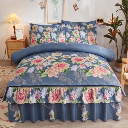 91家纺网 家纺一手货源 找家纺 优家居 2025新款芦荟棉床裙四件套韩版公主风花边三件套双层边床罩床笠床单被套外贸直播爆款香影梦绕