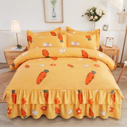 91家纺网 家纺一手货源 找家纺 优家居 2025新款芦荟棉床裙四件套韩版公主风花边三件套双层边床罩床笠床单被套外贸直播爆款开心萝卜