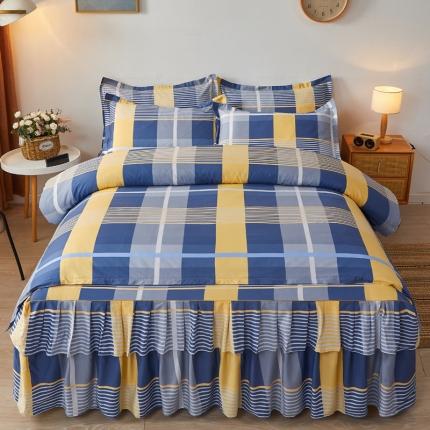 91家纺网 家纺一手货源 找家纺 优家居 2025新款芦荟棉床裙四件套韩版公主风花边三件套双层边床罩床笠床单被套外贸直播爆款时光