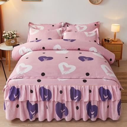 91家纺网 家纺一手货源 找家纺 优家居 2025新款芦荟棉床裙四件套韩版公主风花边三件套双层边床罩床笠床单被套外贸直播爆款心想事成