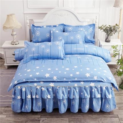 91家纺网 家纺一手货源 找家纺 优家居 2025新款芦荟棉床裙四件套韩版公主风花边三件套双层边床罩床笠床单被套外贸直播爆款星光飘絮