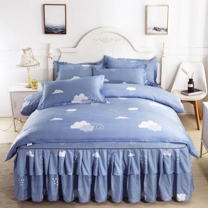 91家纺网 家纺一手货源 找家纺 优家居 2025新款芦荟棉床裙四件套韩版公主风花边三件套双层边床罩床笠床单被套外贸直播爆款云朵