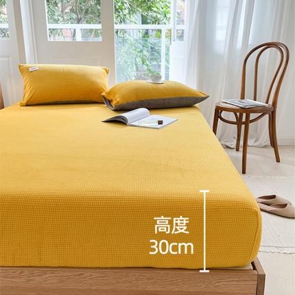 91家纺网 家纺一手货源 找家纺 山舍 2022新款高克重华夫格牛奶绒床笠和床笠三件套 姜黄