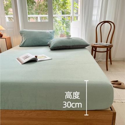 91家纺网 家纺一手货源 找家纺 山舍 2022新款高克重华夫格牛奶绒床笠和床笠三件套 浅绿