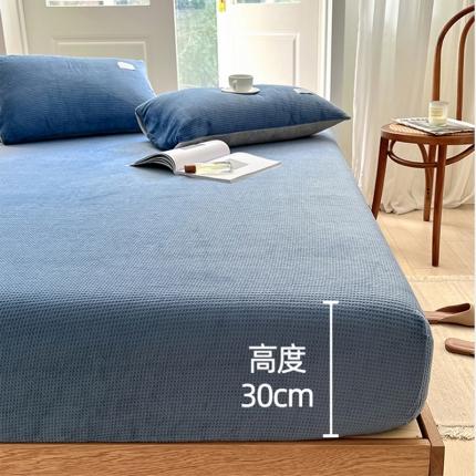 91家纺网 家纺一手货源 找家纺 山舍 2022新款高克重华夫格牛奶绒床笠和床笠三件套 天蓝