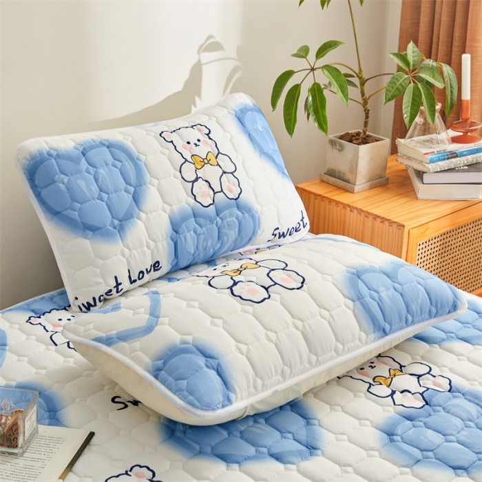 91家纺网 家纺一手货源 找家纺 （总）雯豆 2022新款磨毛夹棉床笠纯色印花芦荟棉床垫保护垫