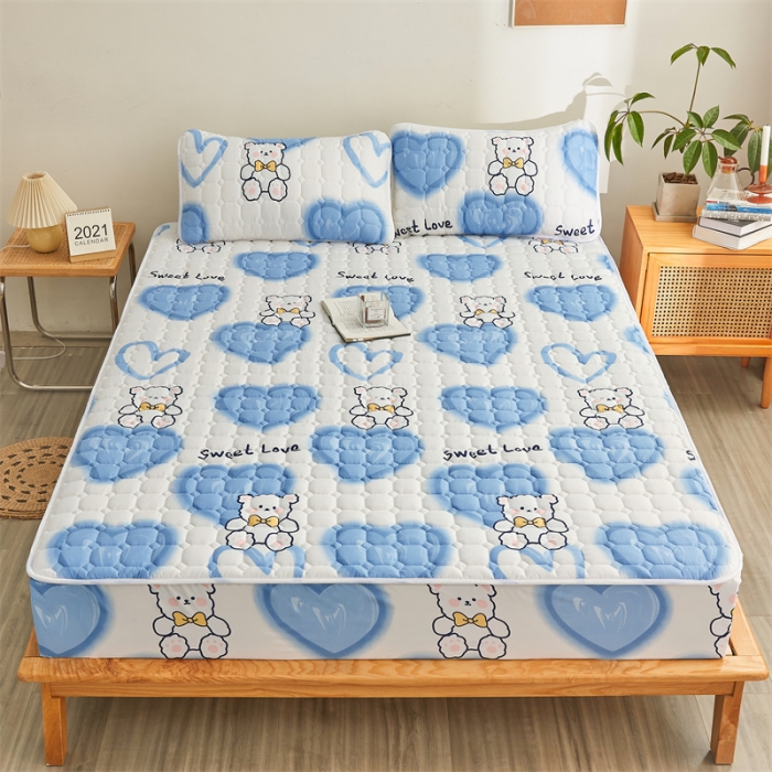 91家纺网 家纺一手货源 找家纺 （总）雯豆 2022新款磨毛夹棉床笠纯色印花芦荟棉床垫保护垫