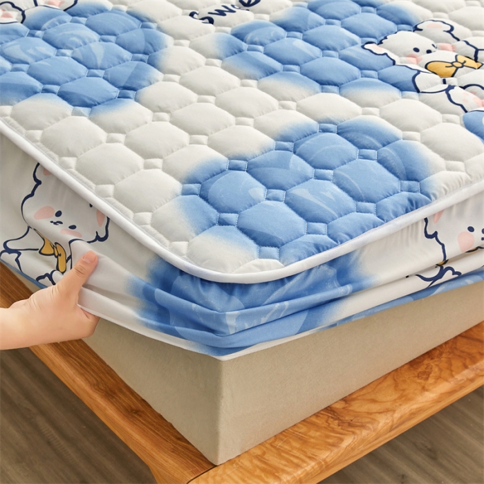 91家纺网 家纺一手货源 找家纺 （总）雯豆 2022新款磨毛夹棉床笠纯色印花芦荟棉床垫保护垫