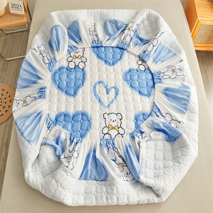 91家纺网 家纺一手货源 找家纺 （总）雯豆 2022新款磨毛夹棉床笠纯色印花芦荟棉床垫保护垫