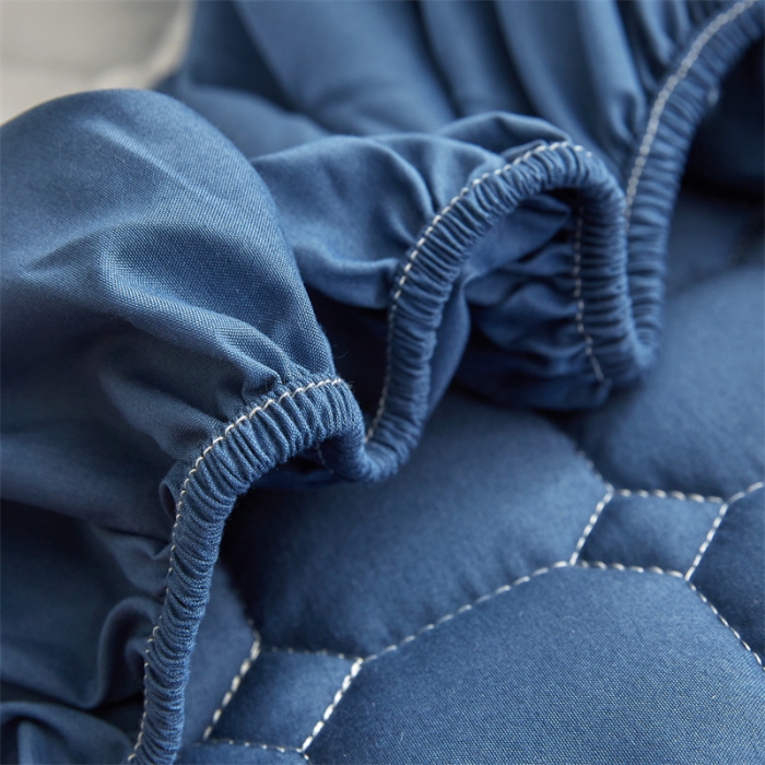 91家纺网 家纺一手货源 找家纺 雯豆 2022新款磨毛夹棉床笠纯色印花芦荟棉床垫保护垫 藏蓝