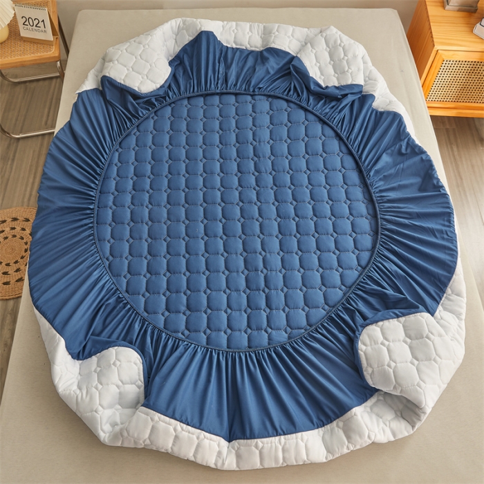 91家纺网 家纺一手货源 找家纺 雯豆 2022新款磨毛夹棉床笠纯色印花芦荟棉床垫保护垫 藏蓝