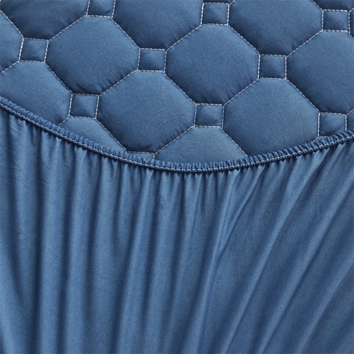 91家纺网 家纺一手货源 找家纺 雯豆 2022新款磨毛夹棉床笠纯色印花芦荟棉床垫保护垫 藏蓝