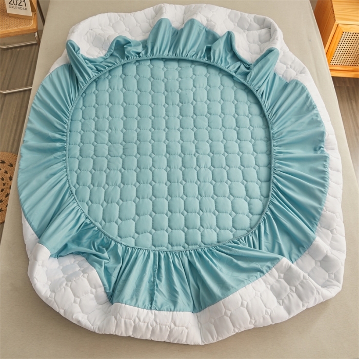 91家纺网 家纺一手货源 找家纺 雯豆 2022新款磨毛夹棉床笠纯色印花芦荟棉床垫保护垫 翡翠绿