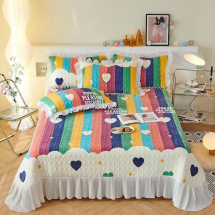 （总）2023新款高克重牛奶绒夹棉床盖三件套