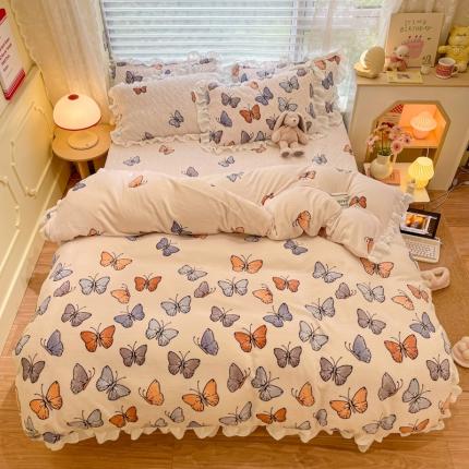 91家纺网 家纺一手货源 找家纺 （总）柒月 2022新品田园风牛奶绒床盖四件套