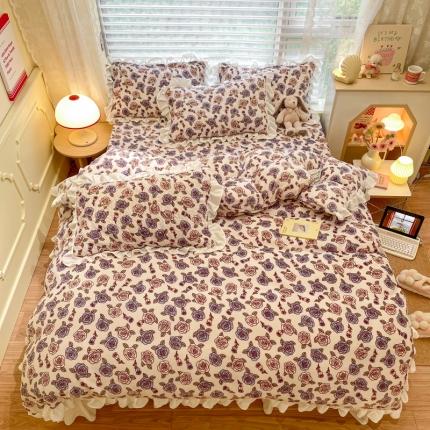 91家纺网 家纺一手货源 找家纺 柒月 2022新品田园风牛奶绒床盖四件套 床盖款-复古碎花
