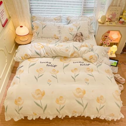 91家纺网 家纺一手货源 找家纺 （总）柒月 2022新品田园风牛奶绒床盖四件套