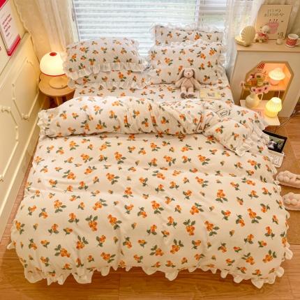 91家纺网 家纺一手货源 找家纺 柒月 2022新品田园风牛奶绒床盖四件套 床盖款-田园小果