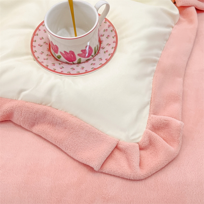 91家纺网 家纺一手货源 找家纺 眠帛家居 2022新款水洗棉拼牛奶绒绣花四件套 小花