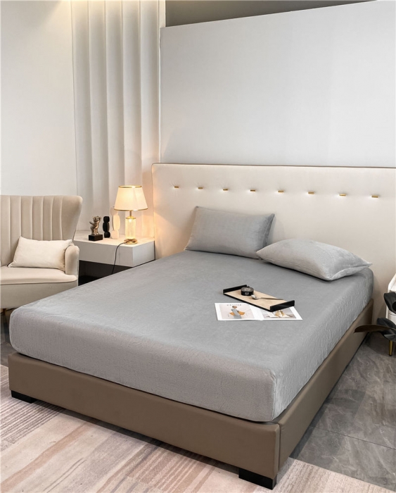 91家纺网 家纺一手货源 找家纺 （总）古吉梦 2022年新款牛奶绒纯色床笠三件套