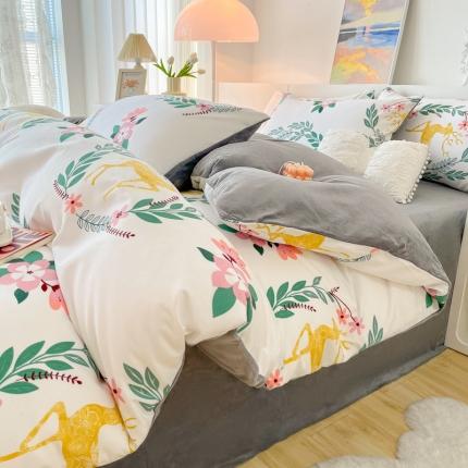 91家纺网 家纺一手货源 找家纺 麦瑞家纺 2024新款棉加绒印花四件套 棉绒-麋鹿