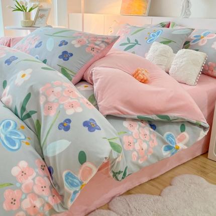 91家纺网 家纺一手货源 找家纺 麦瑞家纺 2024新款棉加绒印花四件套 棉绒-四月花