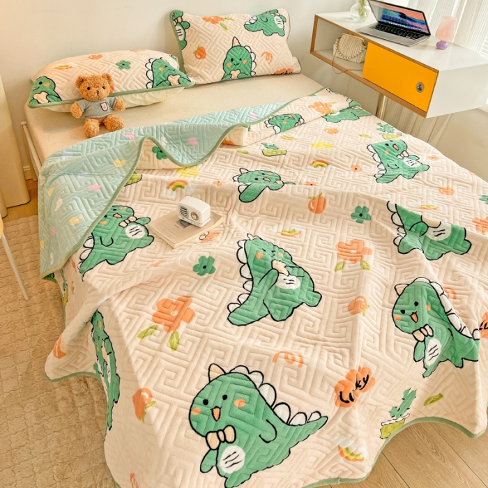 91家纺网 家纺一手货源 找家纺 羽爱 2024新款棉加绒床盖套件 元气恐龙