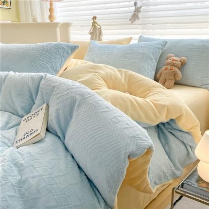 91家纺网 家纺一手货源 找家纺 （总）古吉梦 2022新款A类高克重华夫格雕花绒四件套