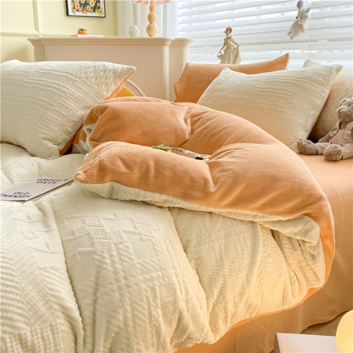 91家纺网 家纺一手货源 找家纺 （总）古吉梦 2022新款A类高克重华夫格雕花绒四件套