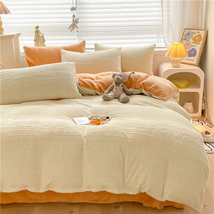 91家纺网 家纺一手货源 找家纺 （总）古吉梦 2022新款A类高克重华夫格雕花绒四件套