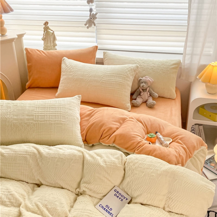 91家纺网 家纺一手货源 找家纺 （总）古吉梦 2022新款A类高克重华夫格雕花绒四件套