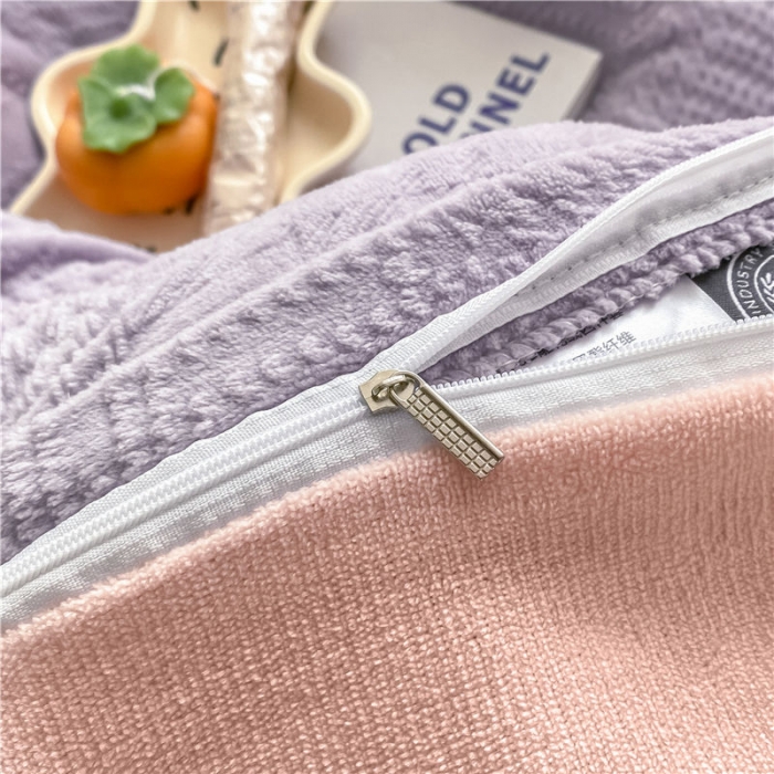 91家纺网 家纺一手货源 找家纺 古吉梦 2022新款A类高克重华夫格雕花绒四件套 华夫格-丁香紫+藕粉