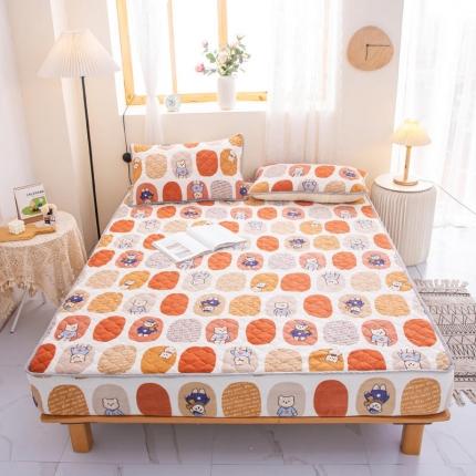 91家纺网 家纺一手货源 找家纺 小虾米 2022新款大床牛奶绒夹棉床笠 波点小熊