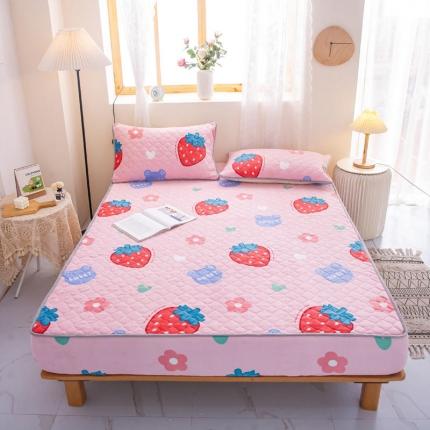 91家纺网 家纺一手货源 找家纺 小虾米 2022新款大床牛奶绒夹棉床笠 草莓粉