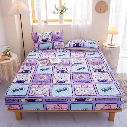 91家纺网 家纺一手货源 找家纺 小虾米 2022新款大床牛奶绒夹棉床笠 皇冠熊