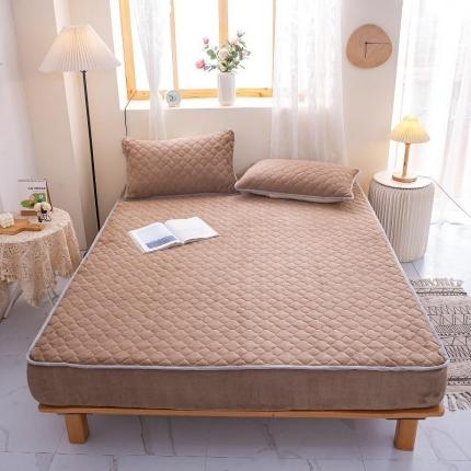 91家纺网 家纺一手货源 找家纺 小虾米 2022新款大床牛奶绒夹棉床笠 咖啡