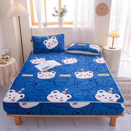 91家纺网 家纺一手货源 找家纺 小虾米 2022新款大床牛奶绒夹棉床笠 双影熊