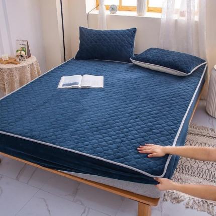 小虾米 2022新款大床牛奶绒夹棉床笠 宝蓝