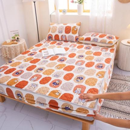 小虾米 2022新款大床牛奶绒夹棉床笠 波点小熊