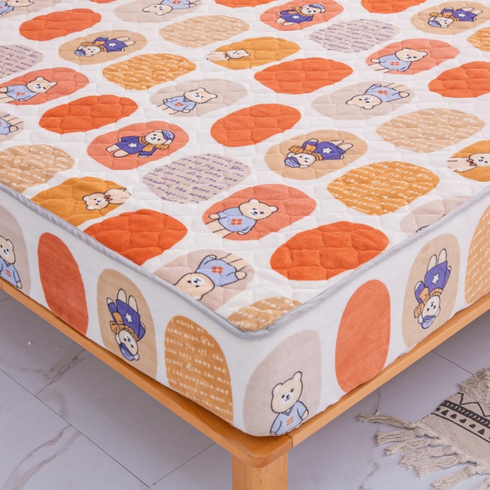 91家纺网 家纺一手货源 找家纺 小虾米 2022新款大床牛奶绒夹棉床笠 波点小熊