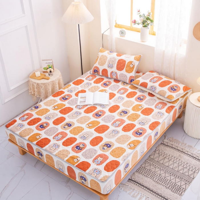 91家纺网 家纺一手货源 找家纺 小虾米 2022新款大床牛奶绒夹棉床笠 波点小熊