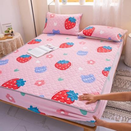 小虾米 2022新款大床牛奶绒夹棉床笠 草莓粉