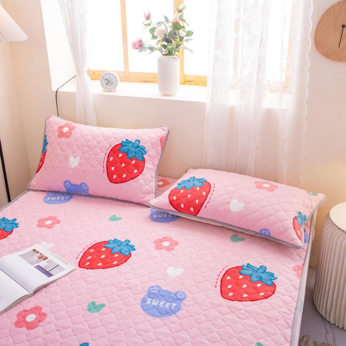 91家纺网 家纺一手货源 找家纺 小虾米 2022新款大床牛奶绒夹棉床笠 草莓粉