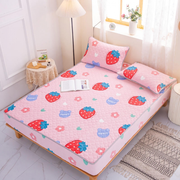 91家纺网 家纺一手货源 找家纺 小虾米 2022新款大床牛奶绒夹棉床笠 草莓粉