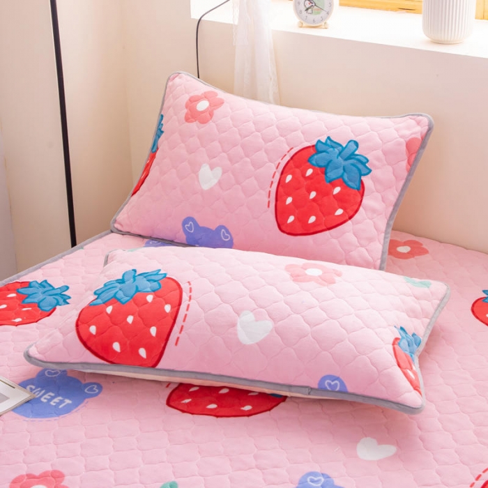 91家纺网 家纺一手货源 找家纺 小虾米 2022新款大床牛奶绒夹棉床笠 草莓粉