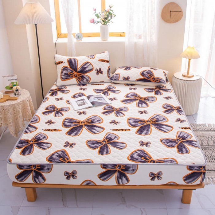 91家纺网 家纺一手货源 找家纺 小虾米 2022新款大床牛奶绒夹棉床笠 蝶恋花