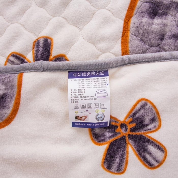 91家纺网 家纺一手货源 找家纺 小虾米 2022新款大床牛奶绒夹棉床笠 蝶恋花