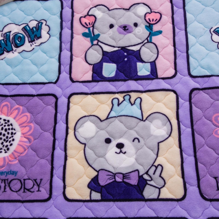 91家纺网 家纺一手货源 找家纺 小虾米 2022新款大床牛奶绒夹棉床笠 皇冠熊