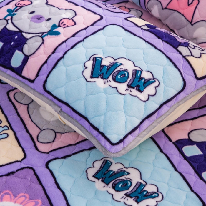 91家纺网 家纺一手货源 找家纺 小虾米 2022新款大床牛奶绒夹棉床笠 皇冠熊