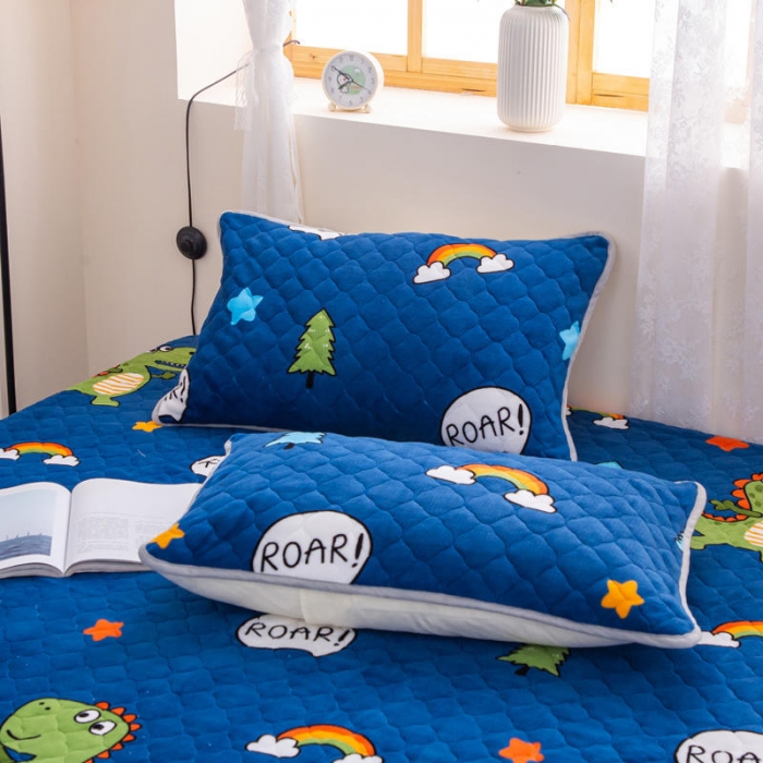 91家纺网 家纺一手货源 找家纺 小虾米 2022新款大床牛奶绒夹棉床笠 恐龙乐园